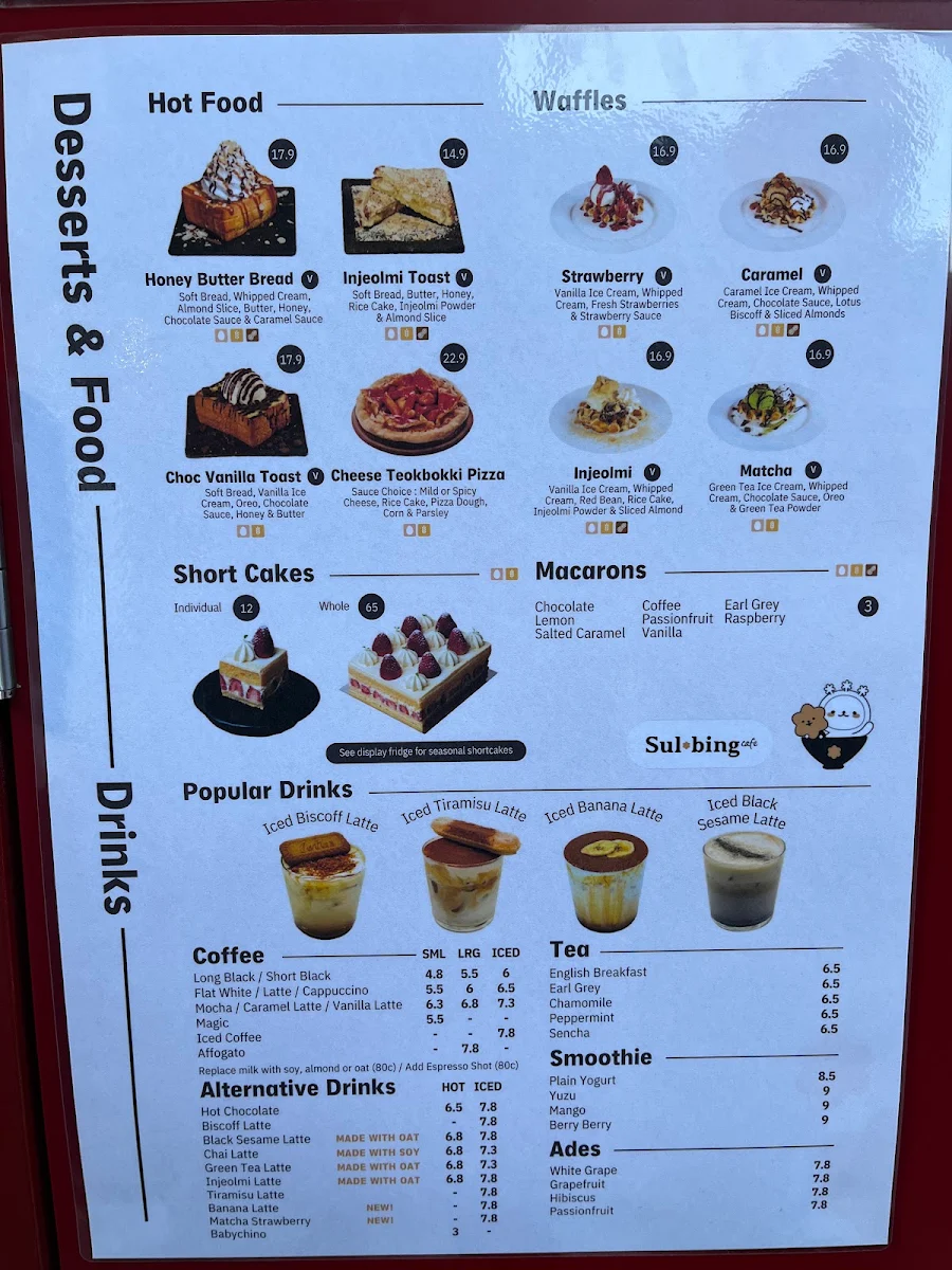 Menu, Sulbing Dessert Cafe