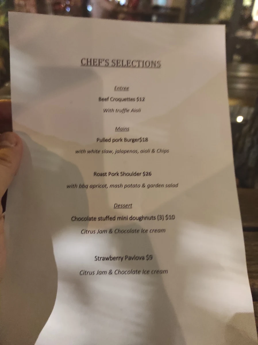 Menu, Victoria Park Hotel
