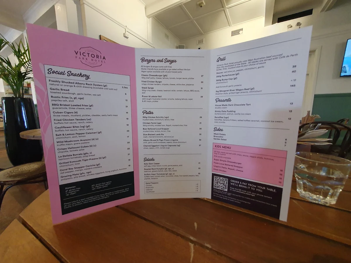 Menu, Victoria Park Hotel