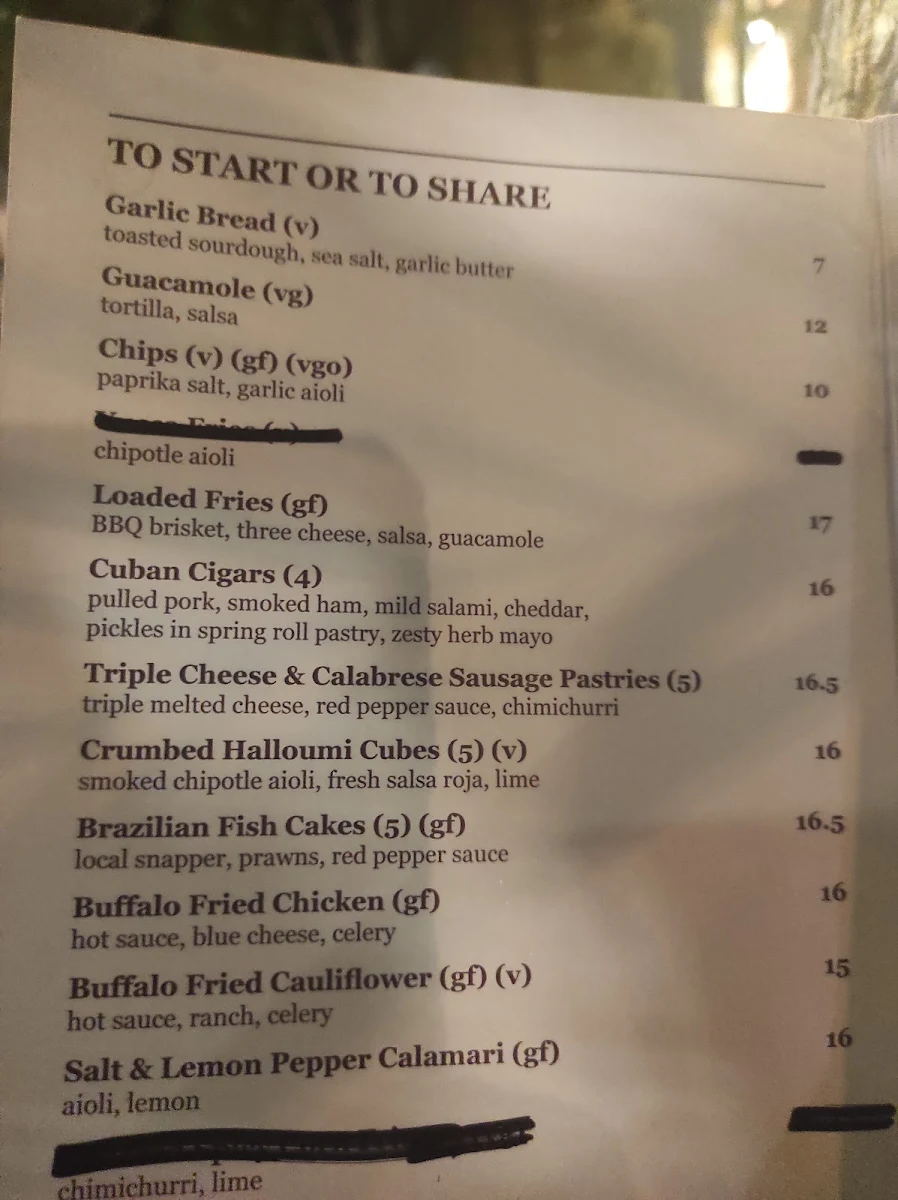 Menu, Victoria Park Hotel