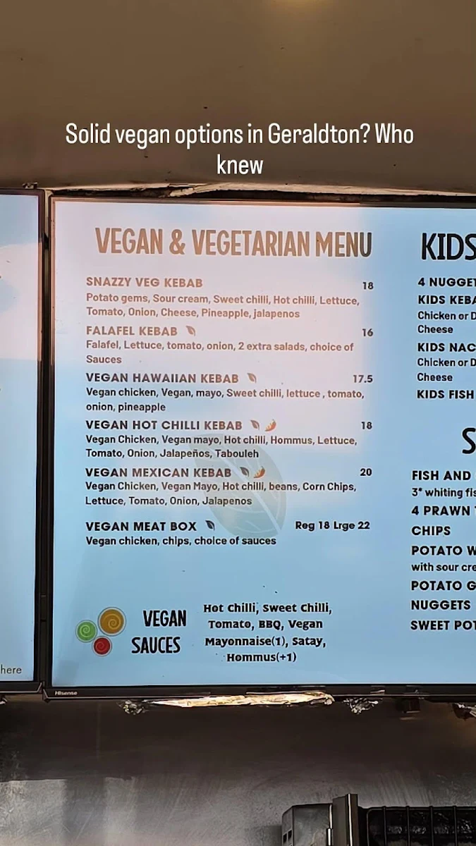 Menu, The Snazzy Cafe and Kebabs