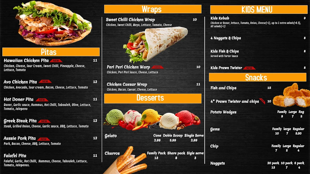 Menu, The Snazzy Cafe and Kebabs