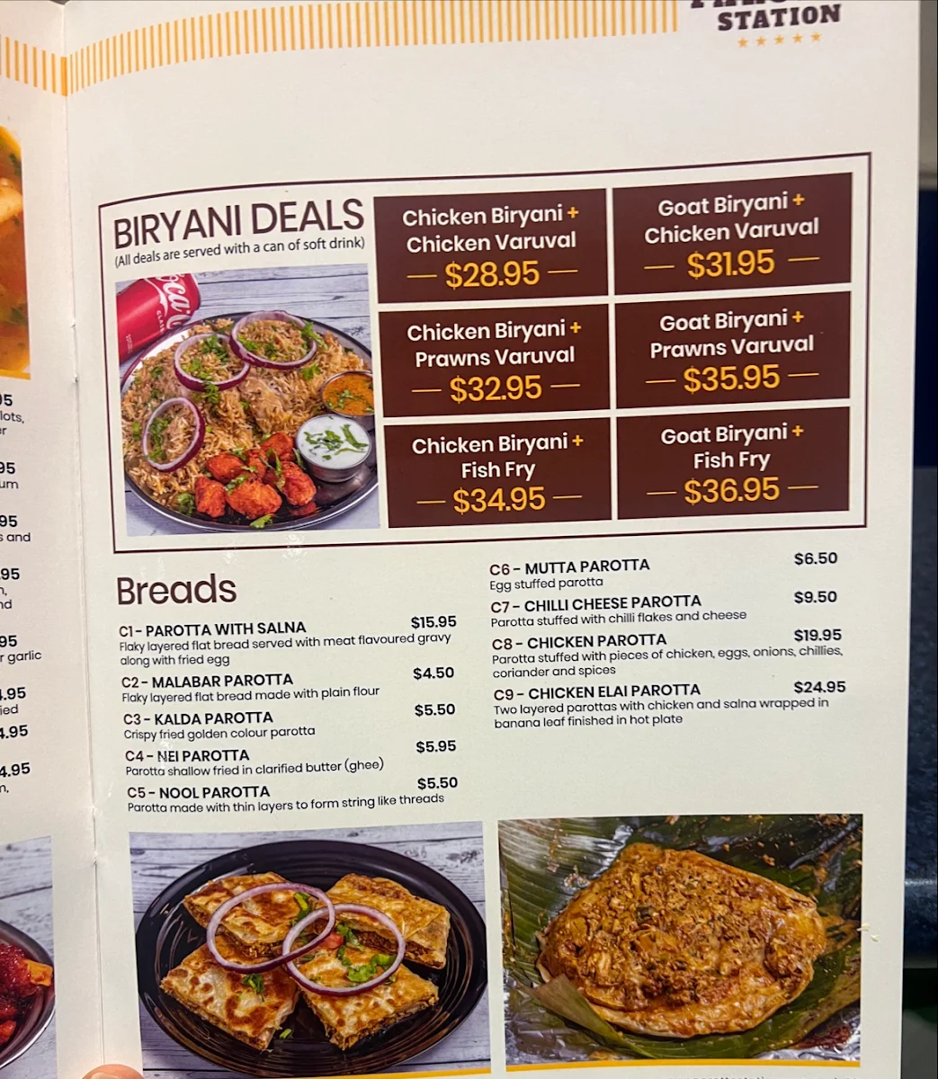 Menu, Parotta Station