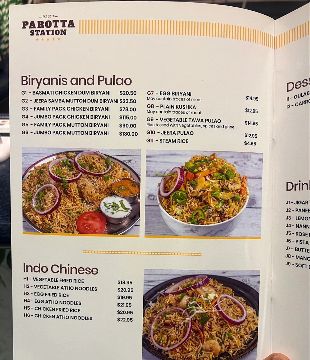 Menu, Parotta Station