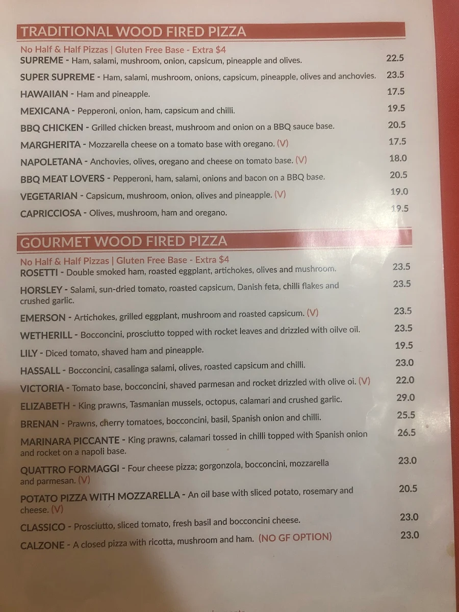 Menu, Rosetti's Italian & woodfired pizza cafe