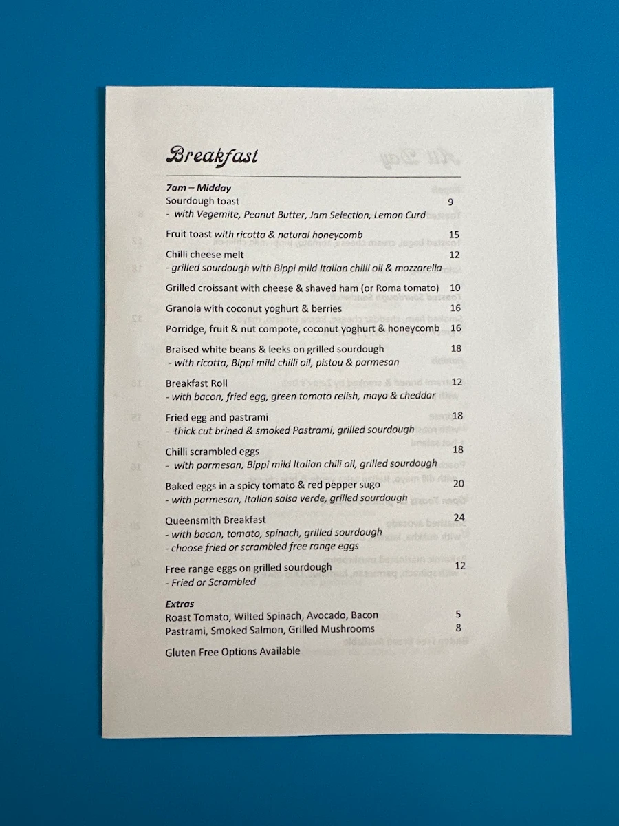 Menu, Queensmith