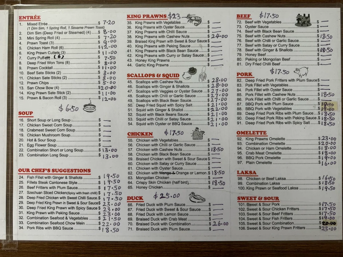 Menu, Hong Kong Chinese Fast Food Restaurant