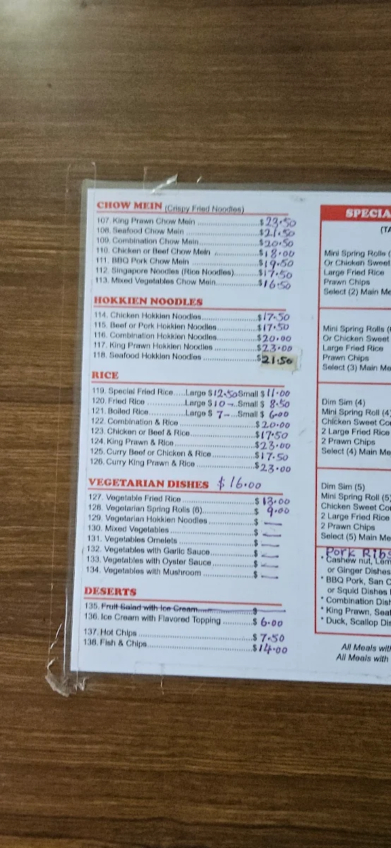 Menu, Hong Kong Chinese Fast Food Restaurant