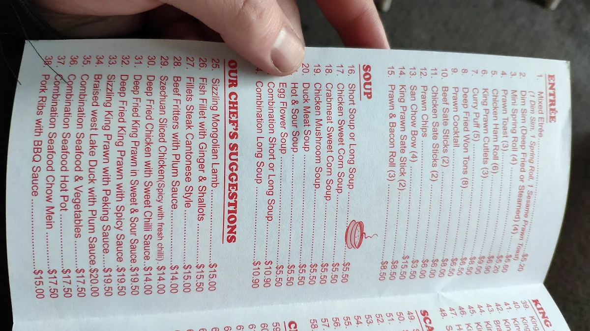 Menu, Hong Kong Chinese Fast Food Restaurant