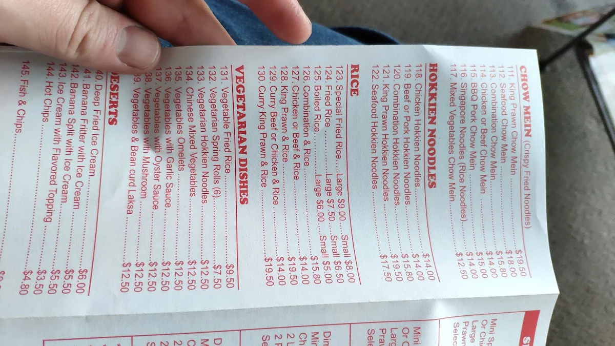 Menu, Hong Kong Chinese Fast Food Restaurant