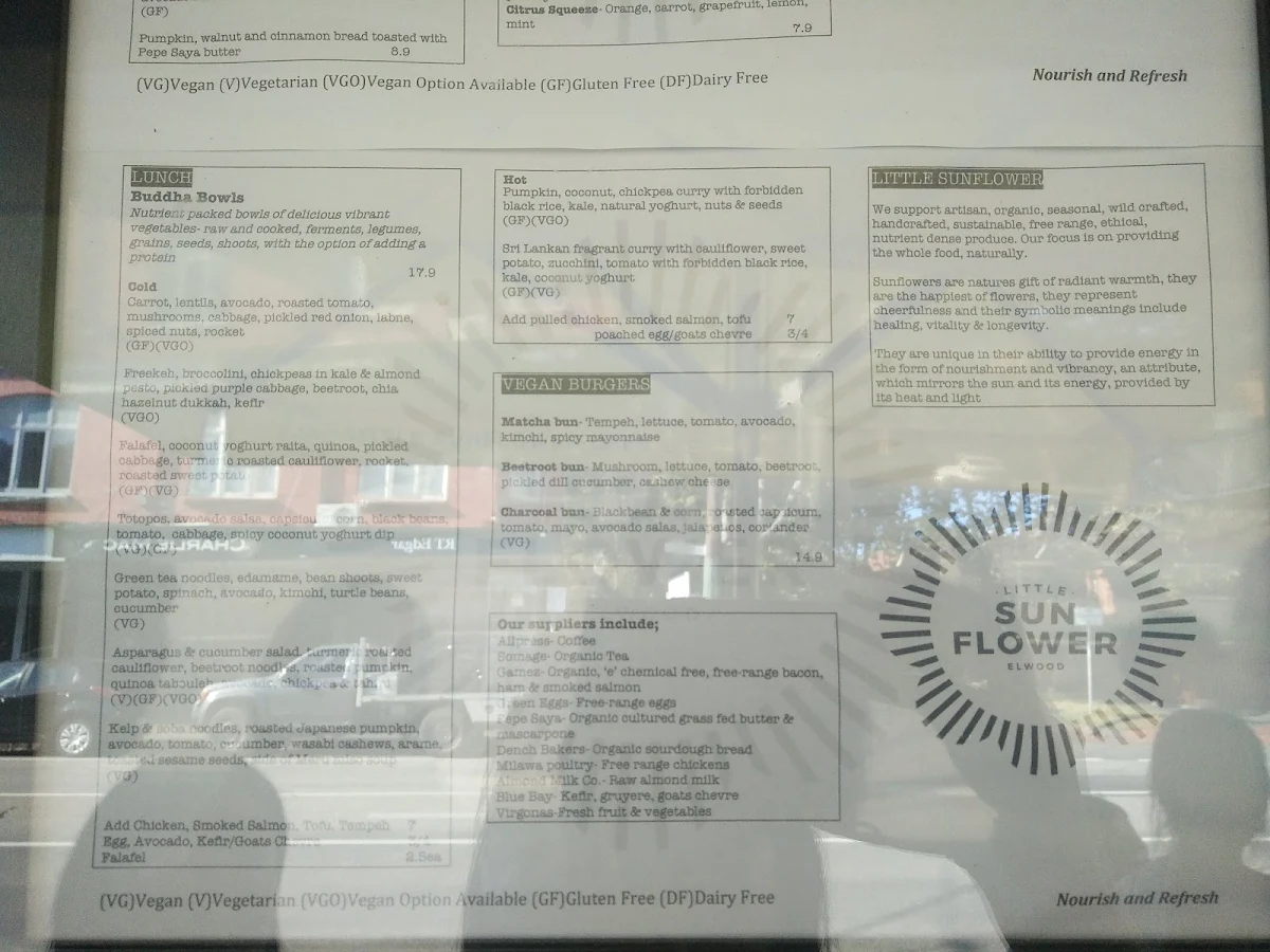 Menu, Little Sunflower Café