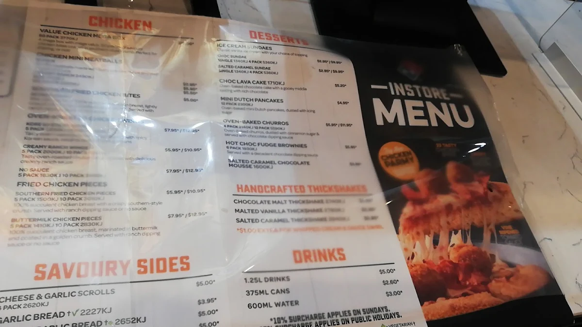 Menu, Domino's Pizza Adelaide City