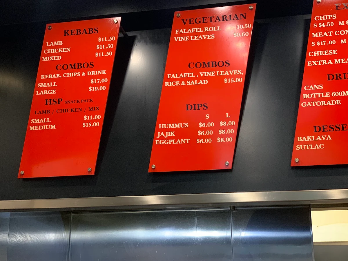 Menu, Yazzys Turkish Kitchen