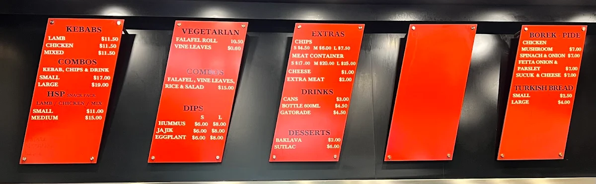 Menu, Yazzys Turkish Kitchen