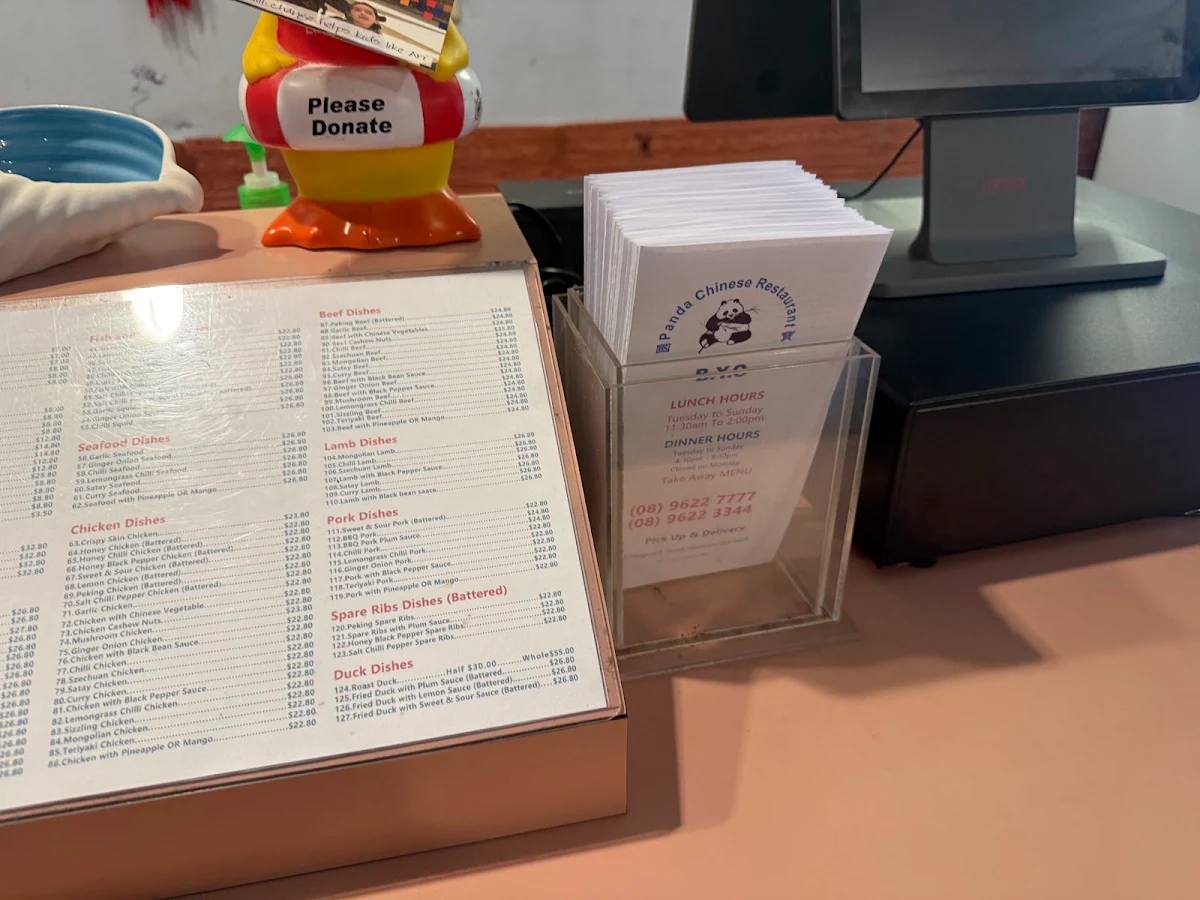 Menu, Panda Chinese Restaurant & Take Away