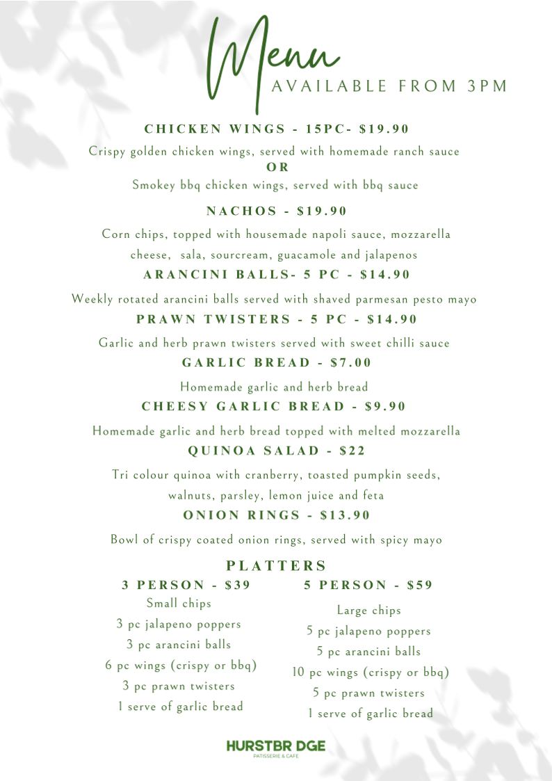 Menu, Hurstbridge Patisserie & Cafe