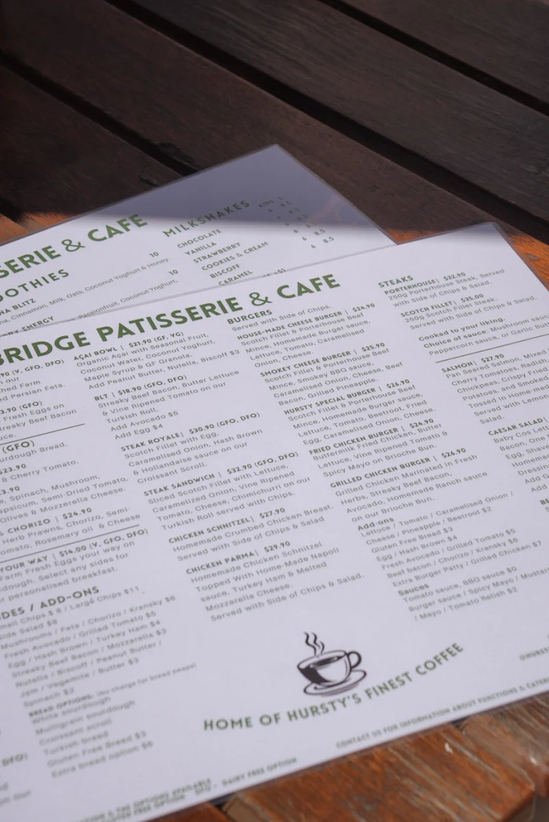 Menu, Hurstbridge Patisserie & Cafe
