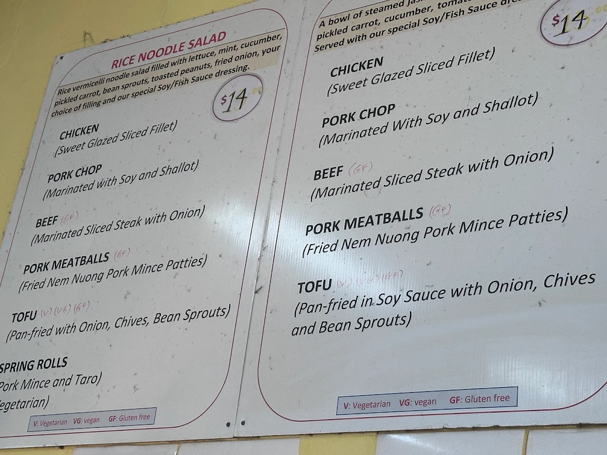Menu, Mr Bill's Vietnamese Canteen