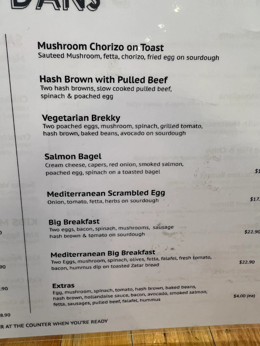 Menu, Dandan cafe