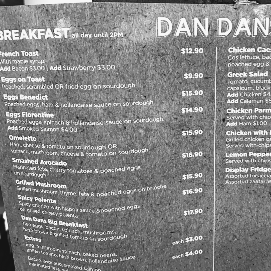 Menu, Dandan cafe