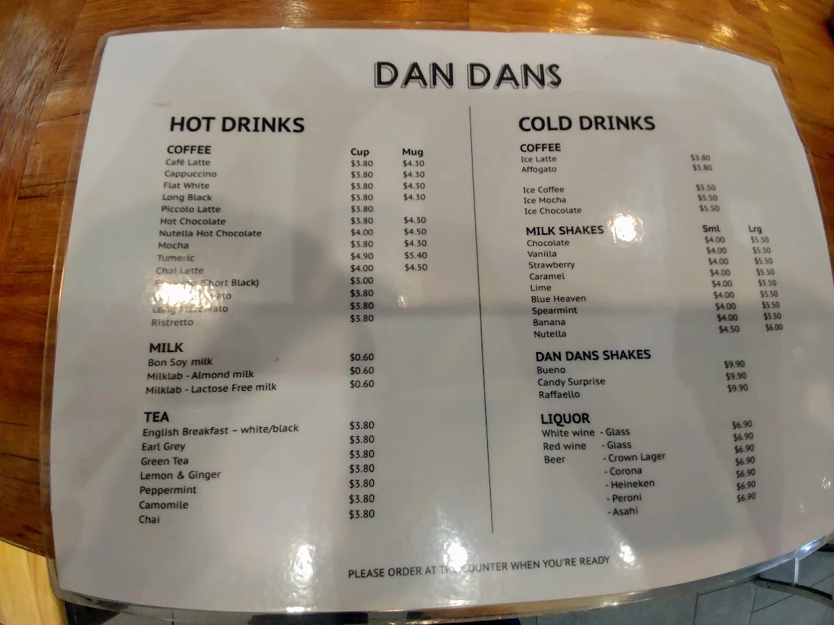 Menu, Dandan cafe