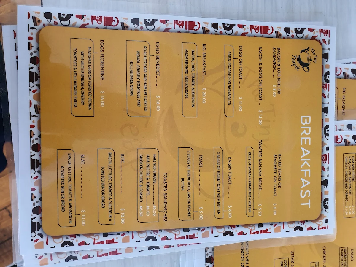 Menu, The Tiny Teapot Cafe