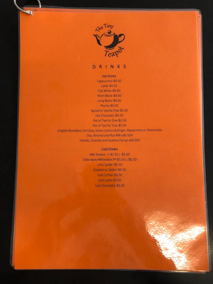 Menu, The Tiny Teapot Cafe