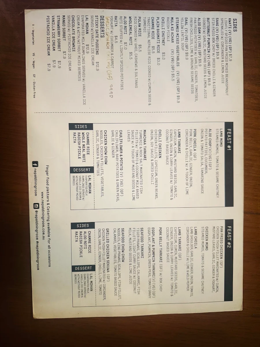 Menu, Nepal Dining Room
