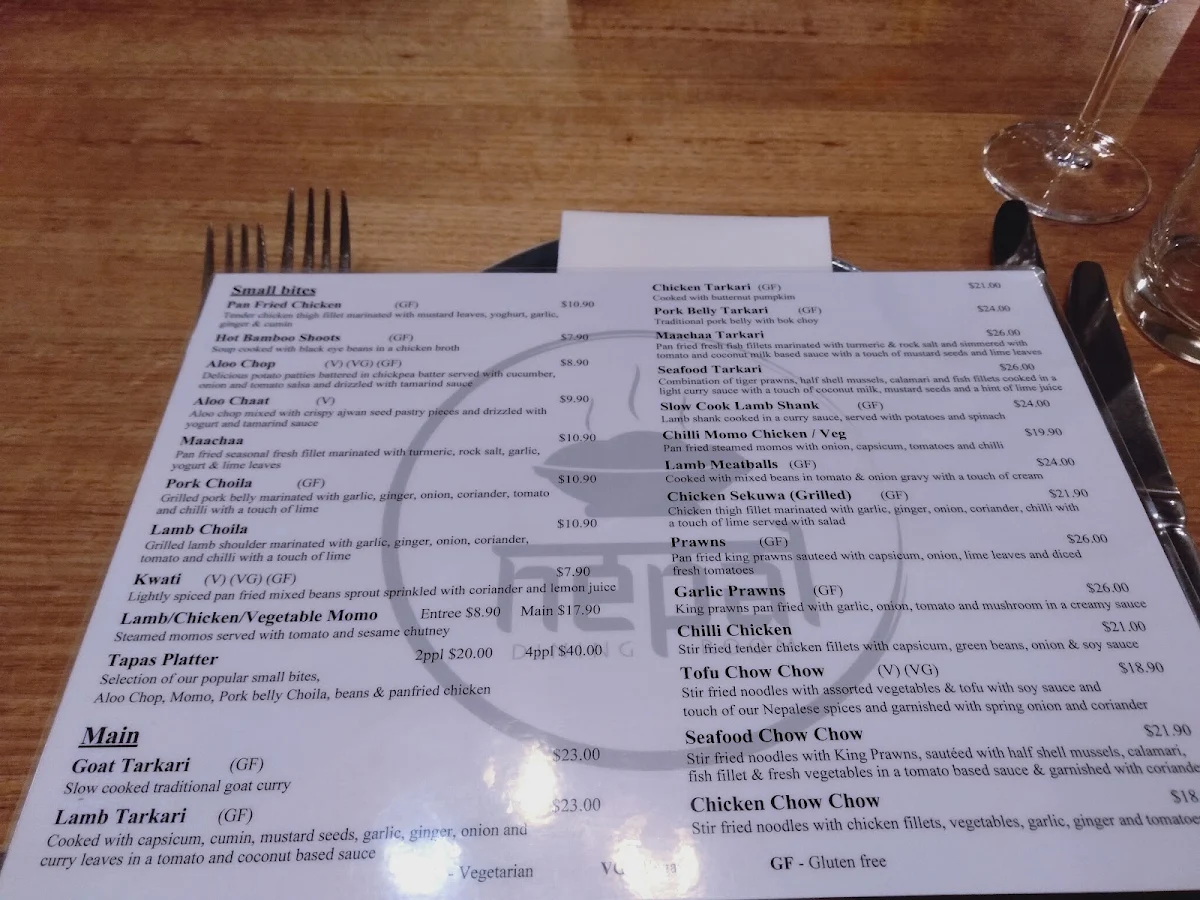 Menu, Nepal Dining Room