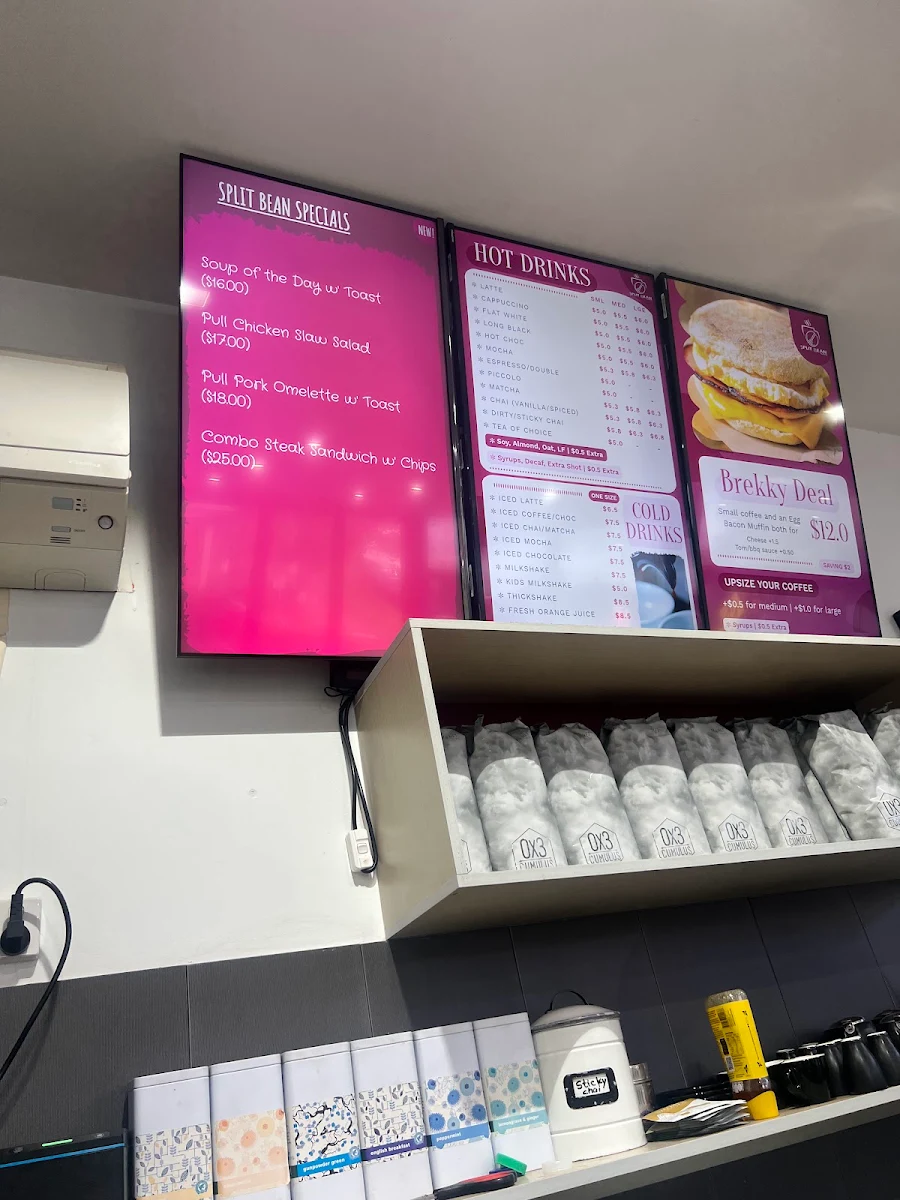 Menu, Split Bean Cafe