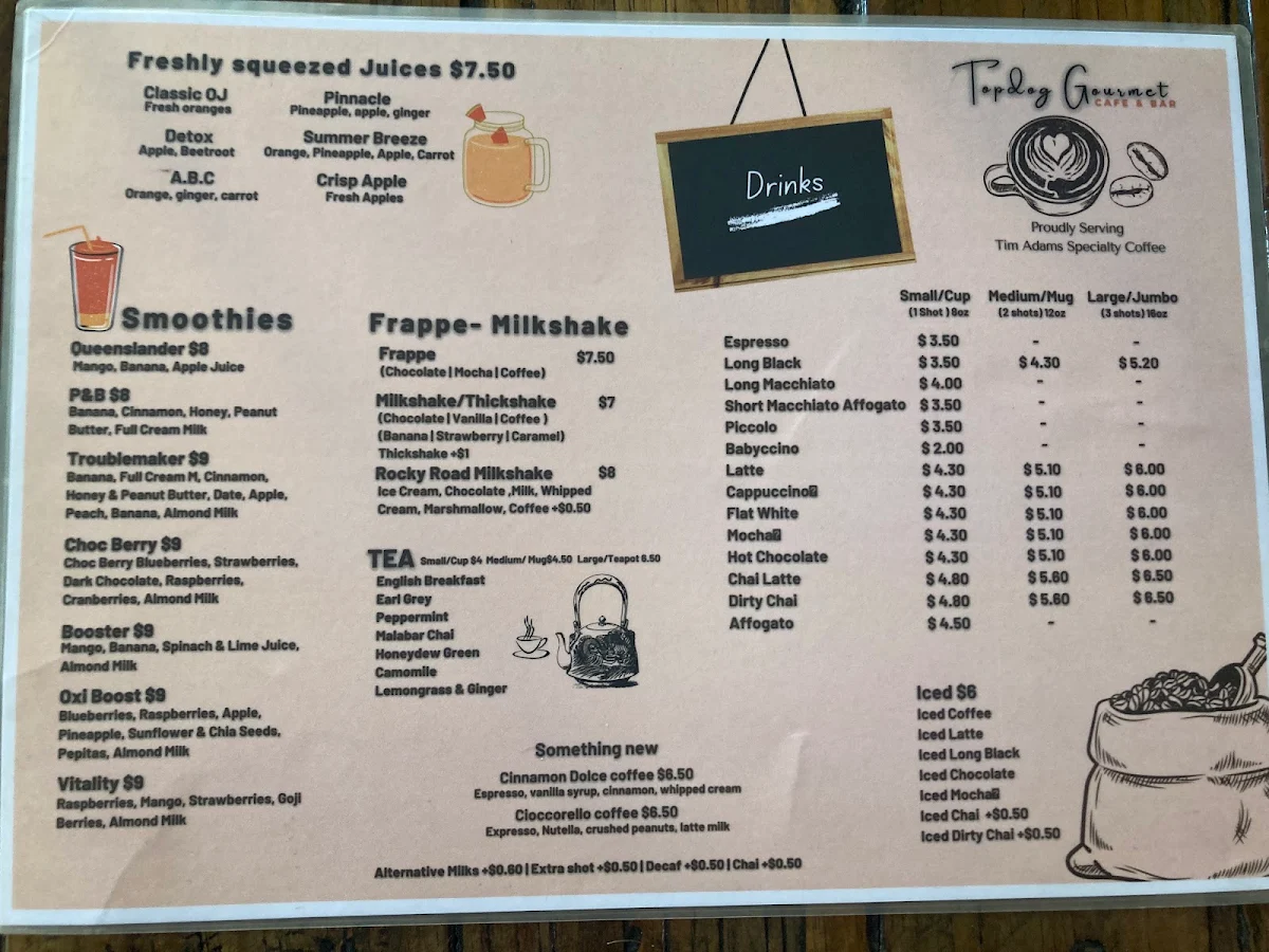 Menu, Topdog Gourmet
