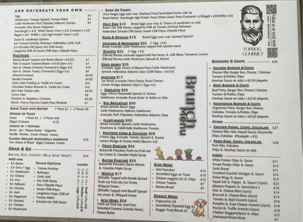 Menu, Topdog Gourmet