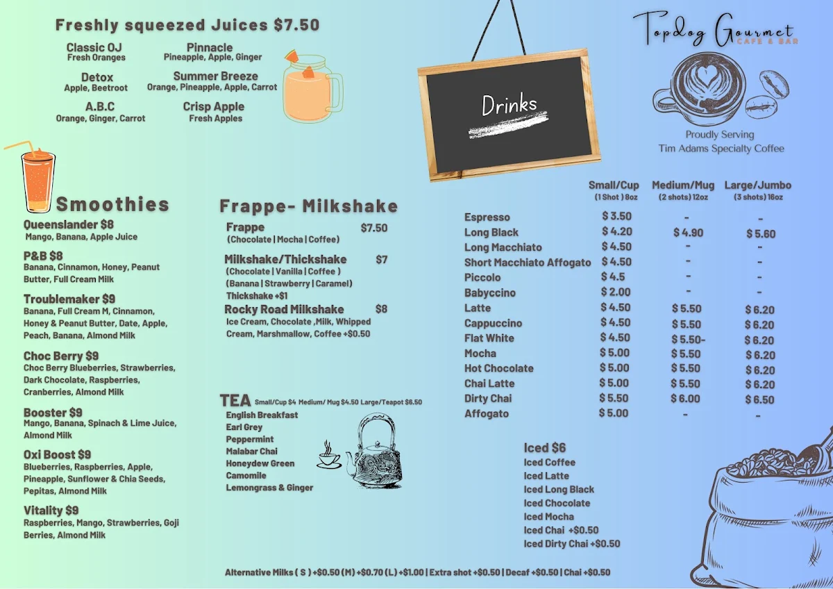 Menu, Topdog Gourmet