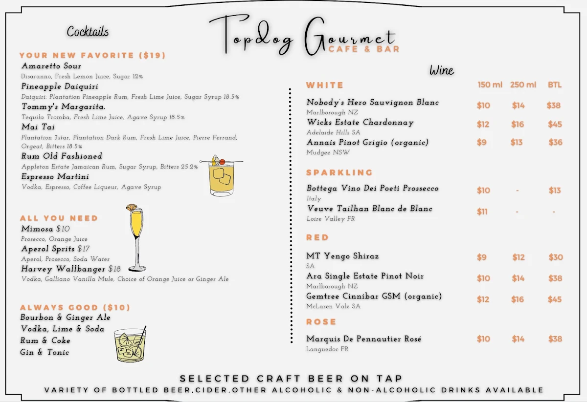 Menu, Topdog Gourmet