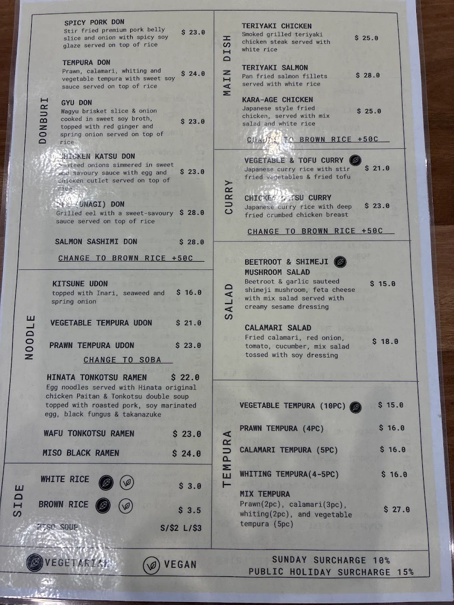 Menu, Hinata Sushi Studio
