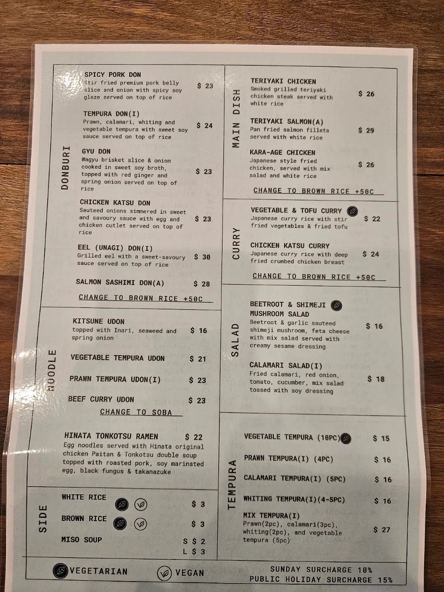 Menu, Hinata Sushi Studio