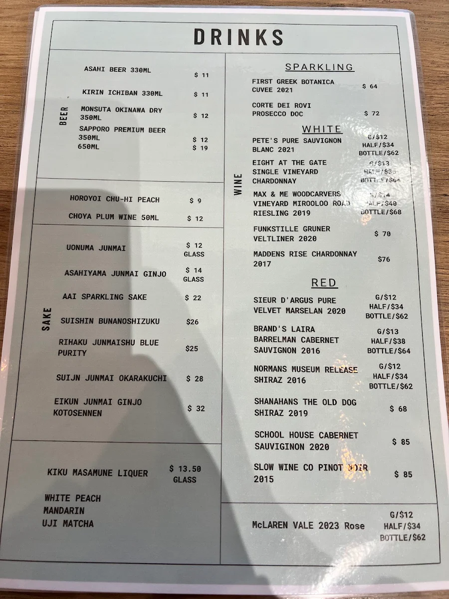 Menu, Hinata Sushi Studio