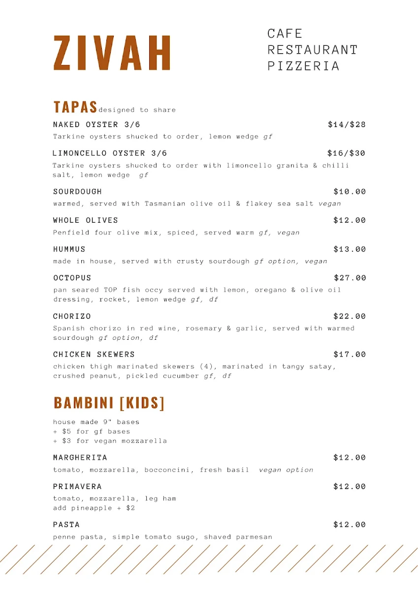 Menu, ZIVAH Stanley
