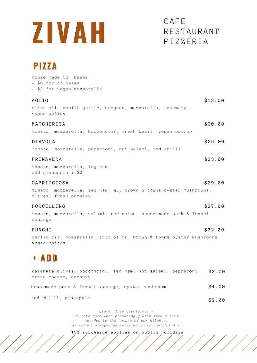 Menu, ZIVAH Stanley