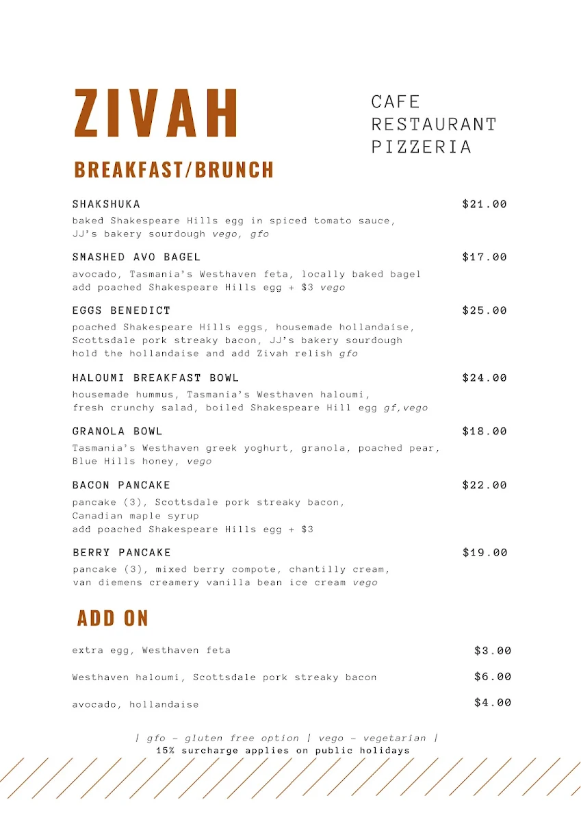 Menu, ZIVAH Stanley