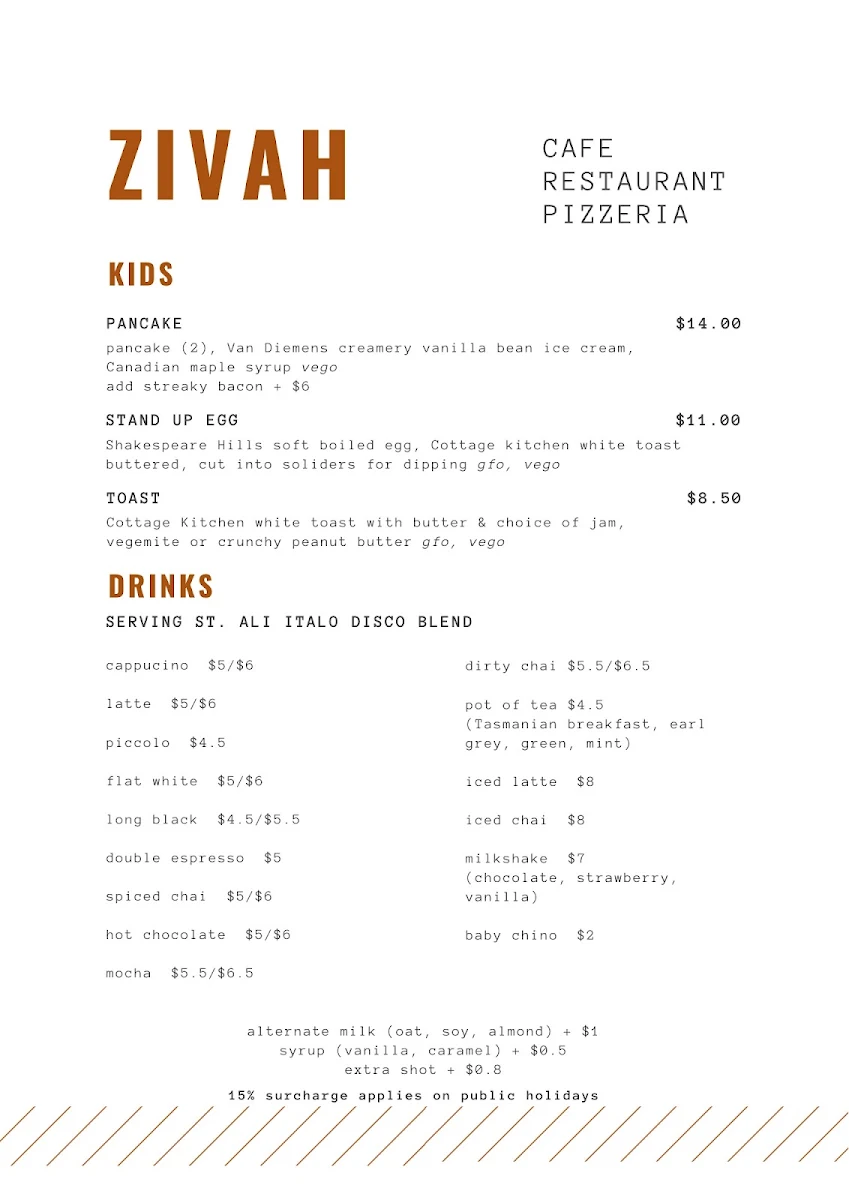 Menu, ZIVAH Stanley