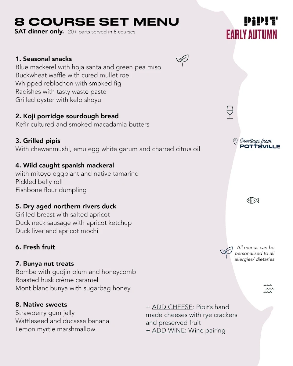 Menu, Pipit Restaurant