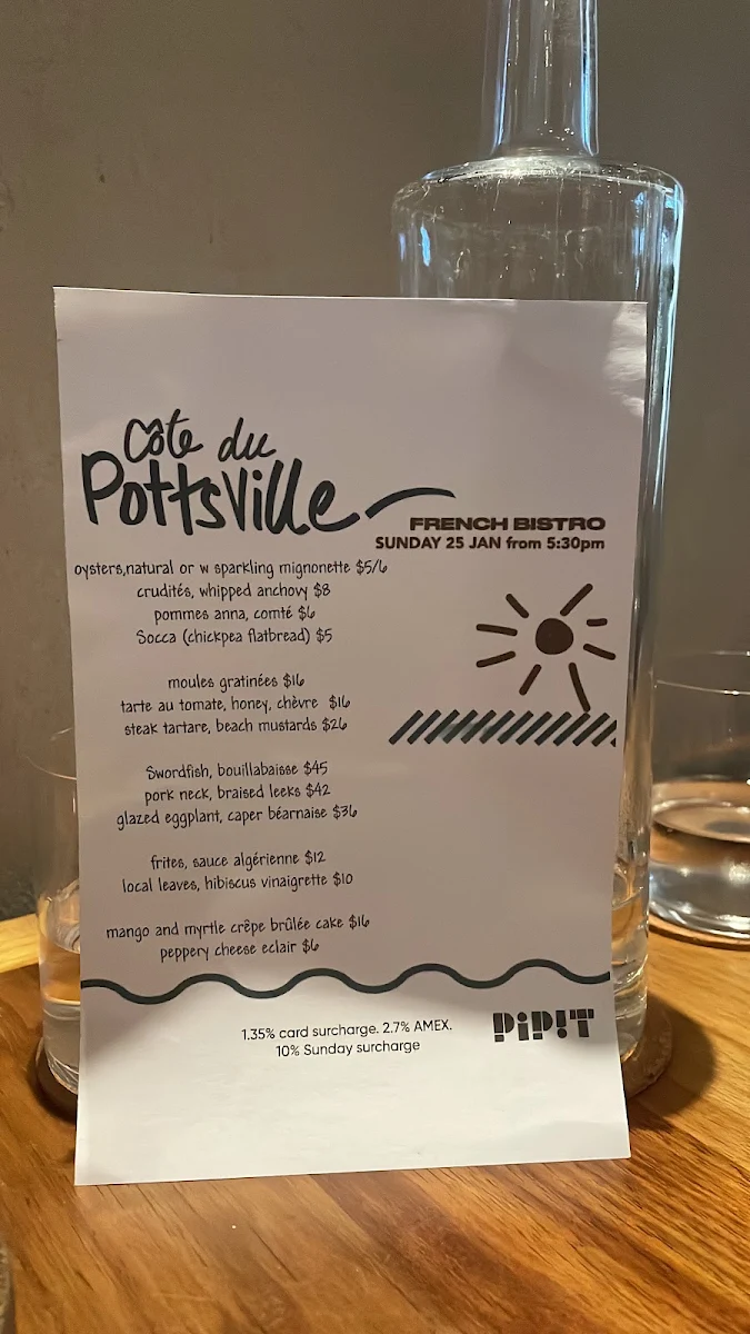 Menu, Pipit Restaurant