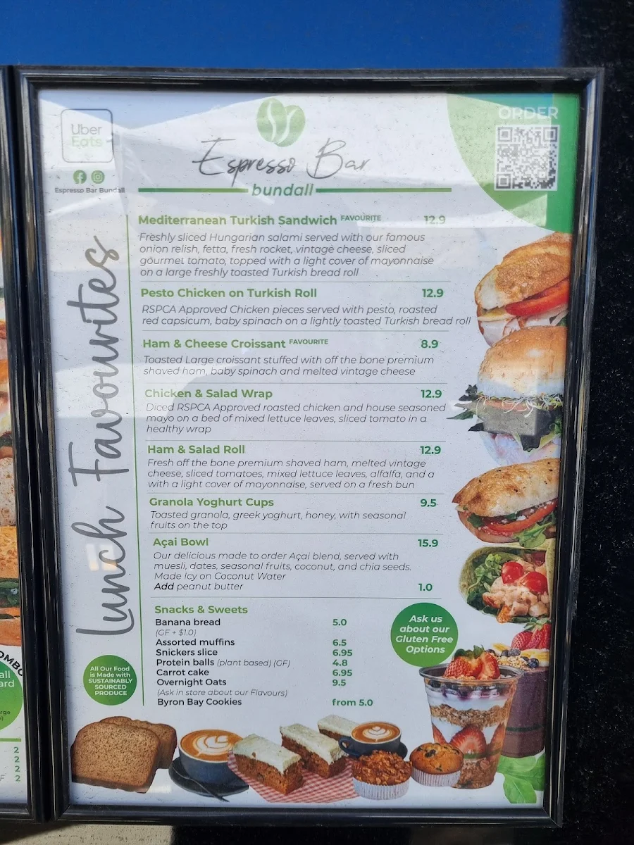 Menu, Espresso Bar Bundall