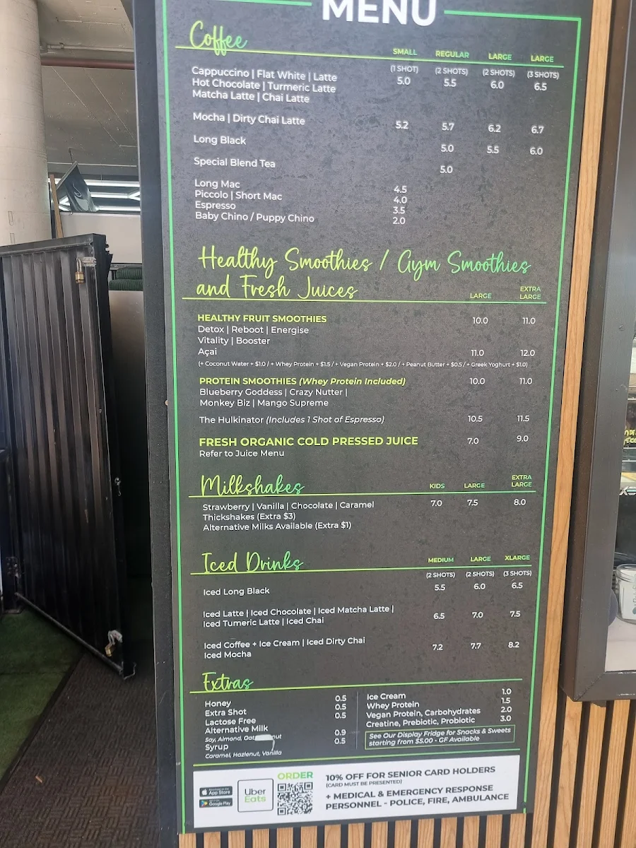 Menu, Espresso Bar Bundall