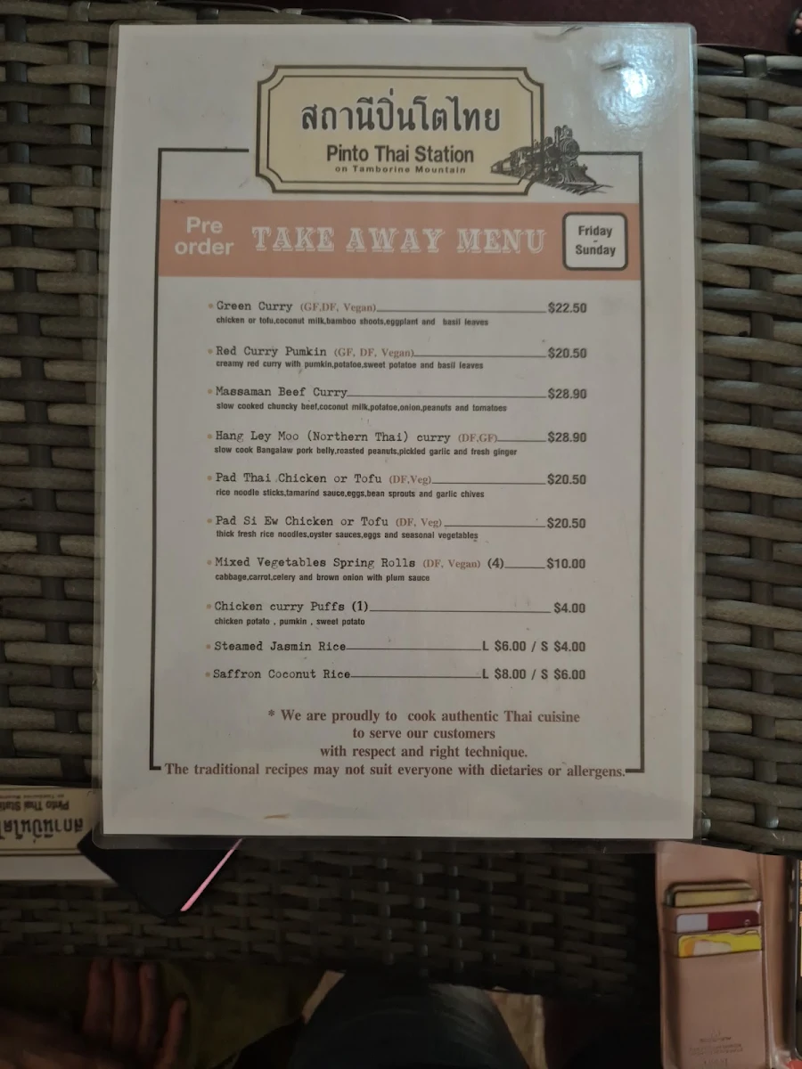 Menu, Pinto Thai Station