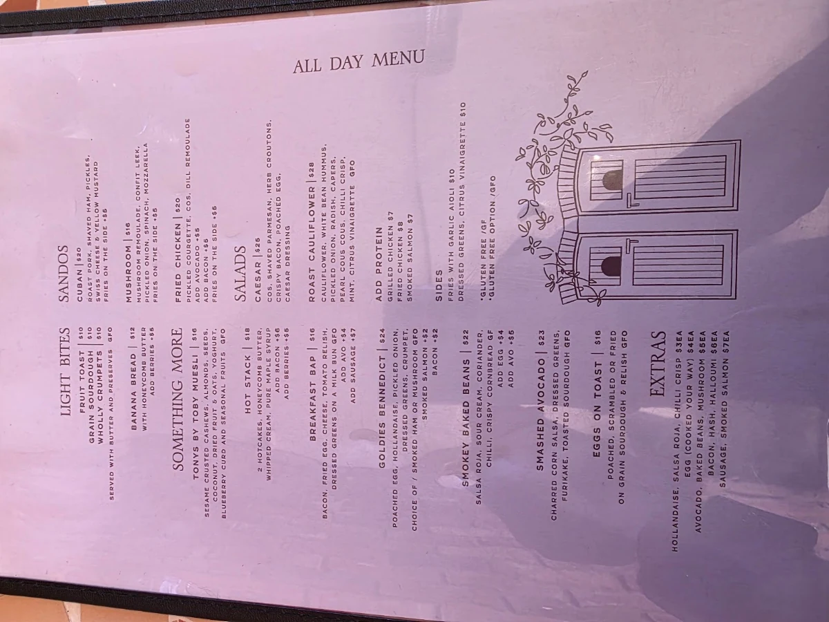 Menu, Goldies Cafe Dubbo