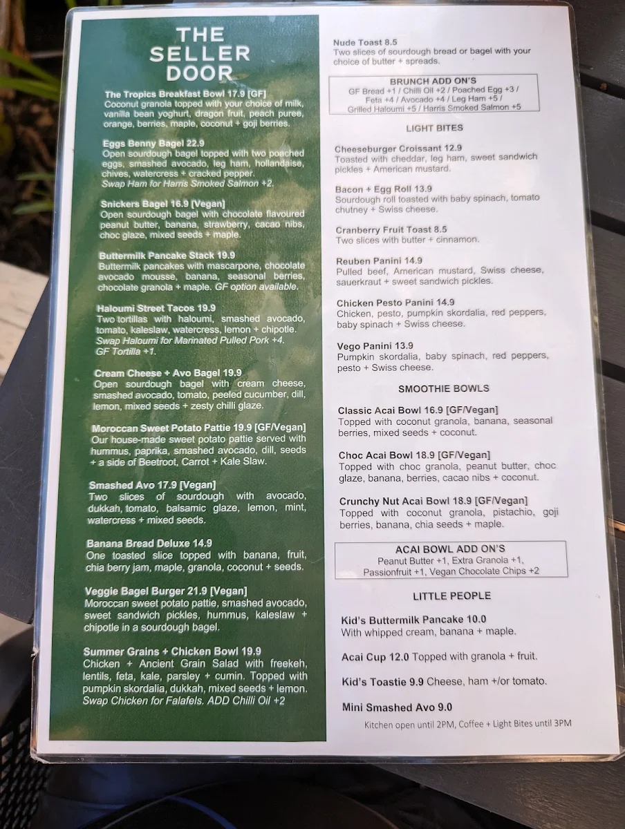 Menu, The Seller Door