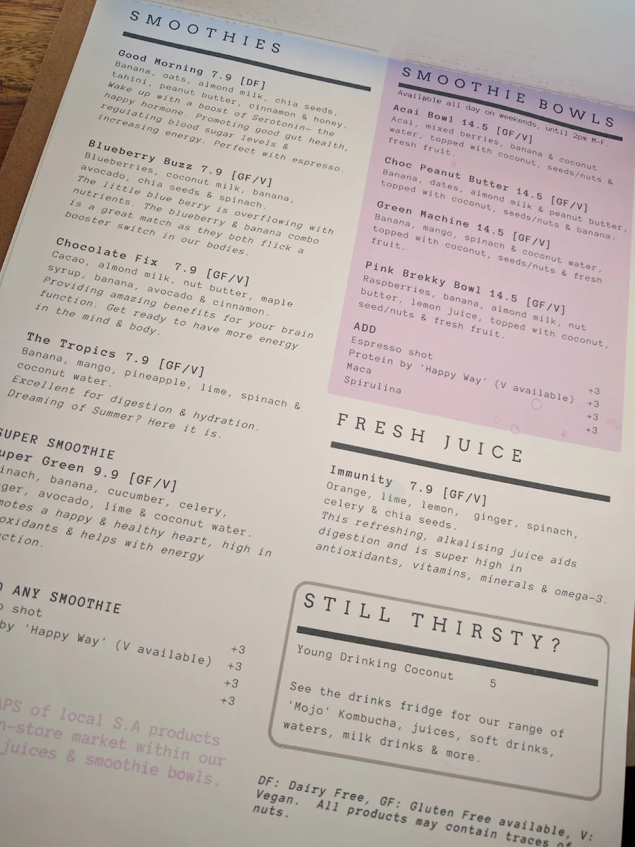 Menu, The Seller Door