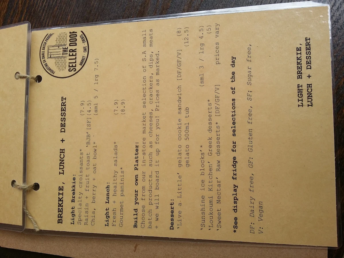 Menu, The Seller Door